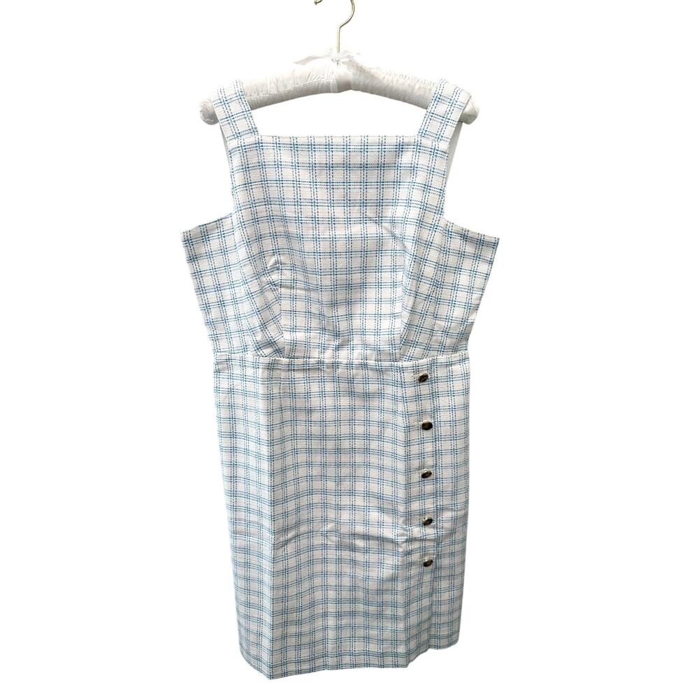 ANN TAYLOR | White Blue Plaid Button Sheath Dress NWT | Size 8